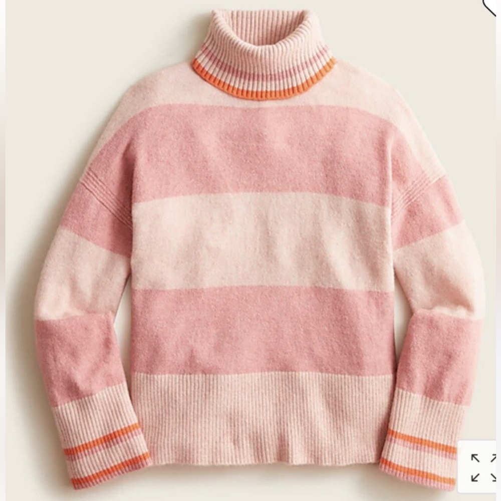 J. Crew Pink and Orange Striped Turtleneck Sweater